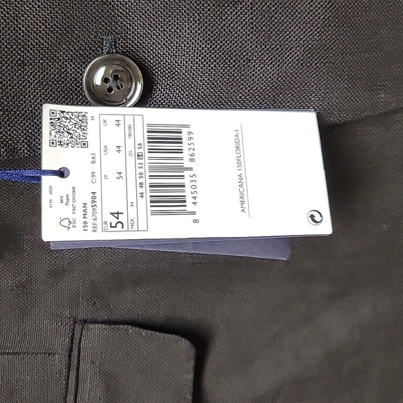 Mango Mens Slim Fit Tailored Sz 44 Black Linen Blazer. Unlined. 100% Linen NWT - Picture 5 of 11